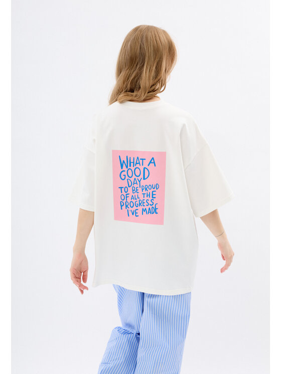 Mirons Mirons T-Shirt Print Biały Oversize