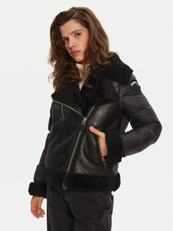 Blauer Blauer Natürlicher Fellmantel 24WBLDL01417 Schwarz Regular Fit