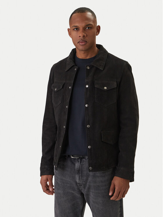 Milestone Milestone Кожено яке Valerio 612205 60790 Черен Slim Fit