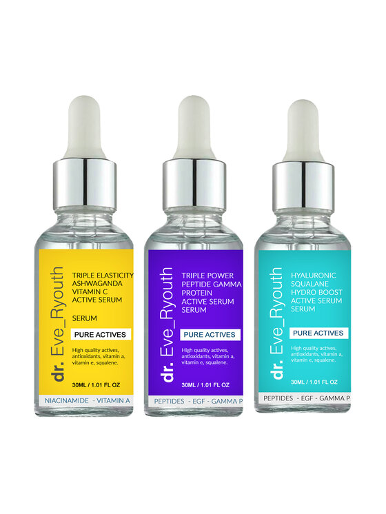 Serum dr. Eve Ryouth, Kwas hialuronowy Skwalan serum 30ml + Ashwaganda Serum 30ml +Peptide serum 30ml