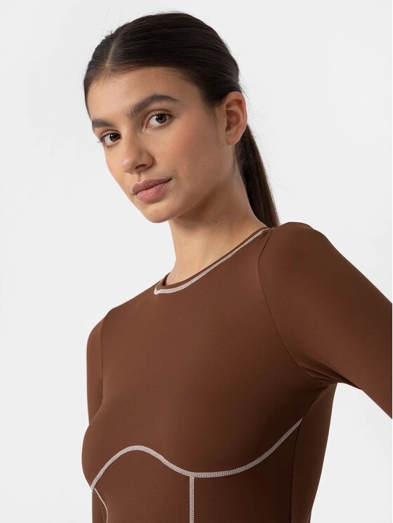 4F 4F Longsleeve 4FAW22TTSHF721-81S Brązowy Regular Fit