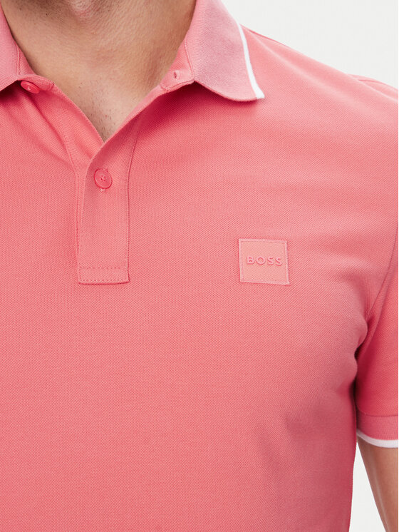 BOSS BOSS Тениска с яка и копчета Passertip 50507699 Светлочервен Slim Fit