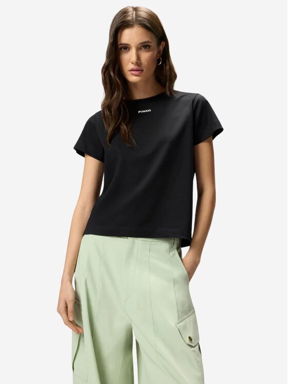 PINKO PINKO T-Shirt BASICO T-SHIRT JERSEY LOGO STA Czarny Regular Fit