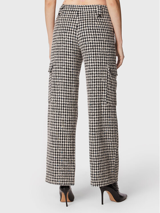 ROTATE ROTATE Kalhoty z materiálu Sparkly Houndstooth RT1901 Bílá Relaxed Fit