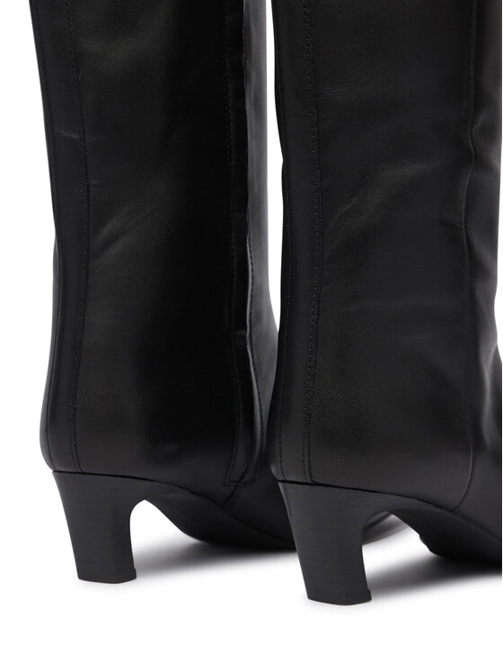 Tommy Hilfiger Tommy Hilfiger Ботуши Kitten Heel Leather High Boot FW0FW09568 Черен
