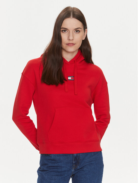 Tommy Jeans Bluză Badge DW0DW17326 Roșu Boxy Fit