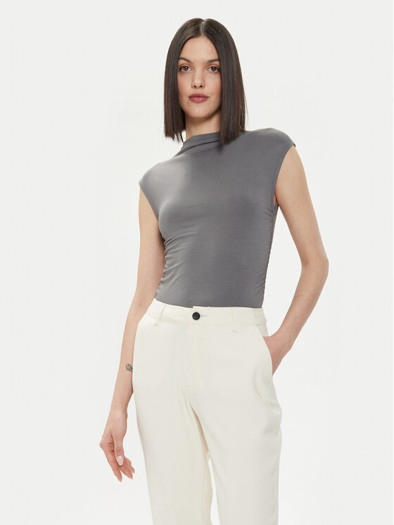 Gina Tricot Top 20883 Sivá Slim Fit