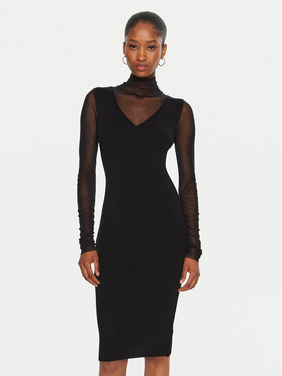Rinascimento Rochie tricotată CFM0011619003 Negru Slim Fit