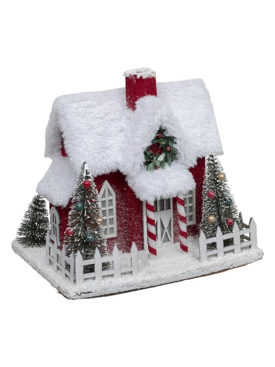 MIAhome MIAhome Figurka Dekoracja świąteczna - domek Świętego Mikołaja 25 cm Czerwony