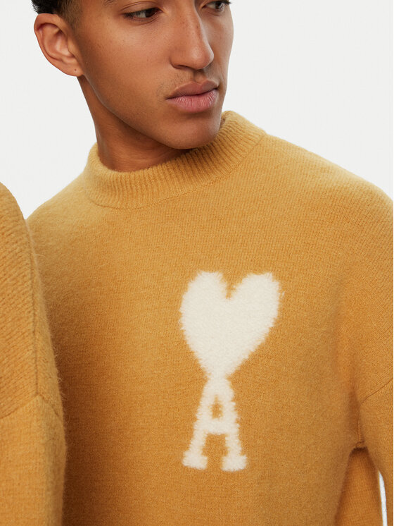 AMI Paris Sweter UKS025.KN0032 Żółty Regular Fit | Modivo.pl