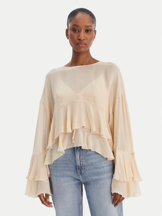 BOSS Bluză Bleja 50554050 Bej Relaxed Fit