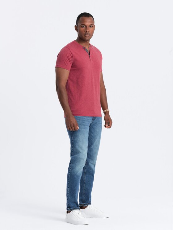 Ombre Ombre T-Shirt OM-TSCT-0155 Červená Regular Fit