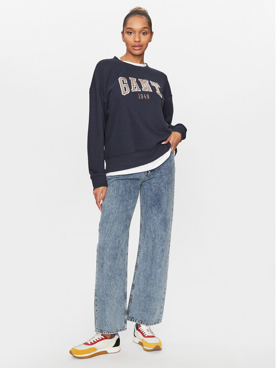 Gant Gant Pulóver Rel Logo C-Neck 4200725 Sötétkék Relaxed Fit