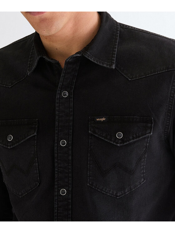 Wrangler Wrangler camicia di jeans 112378472 Nero Regular Fit