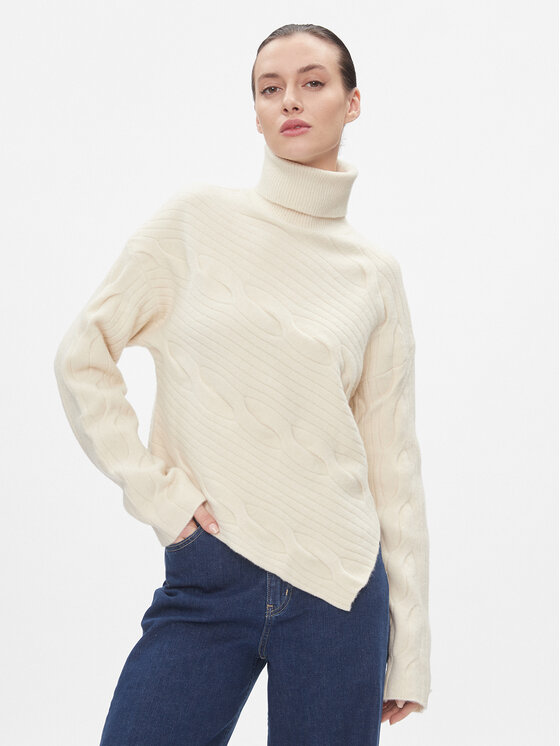 Calvin Klein Calvin Klein Kampsun Asymetric Modern Cable Sweater K20K206016 Beež Regular Fit