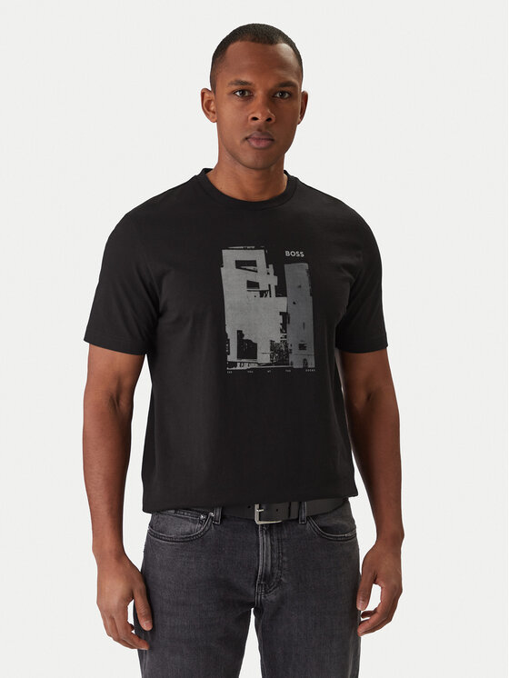 BOSS Tričko Imprint 50556007 Čierna Regular Fit