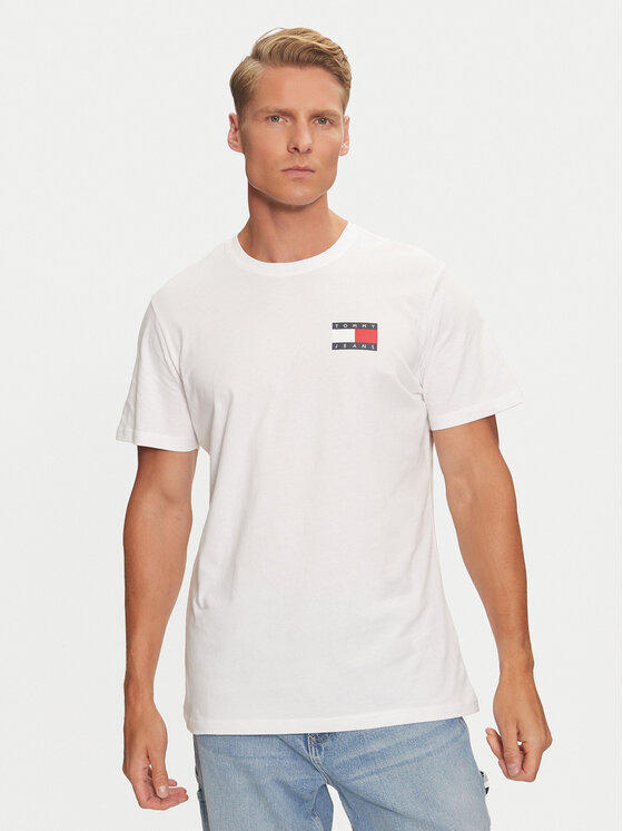 Tommy Jeans Tricou Essential Flag DM0DM20740 Alb Slim Fit