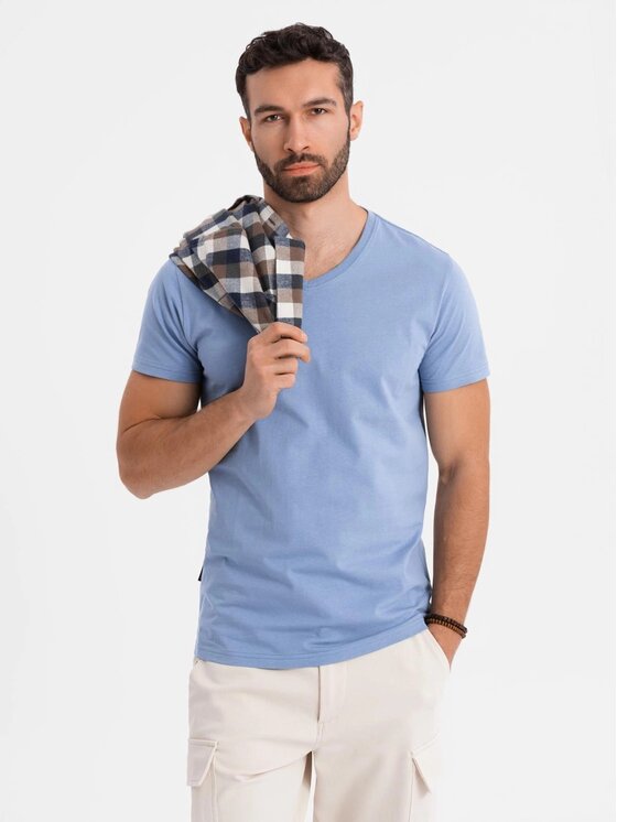 Ombre Ombre T-Shirt OM-TSBS-0237 Niebieski Regular Fit