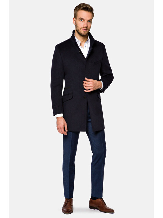 Lancerto Lancerto Płaszcz wełniany Salvador KU054220000006 Granatowy Regular Fit