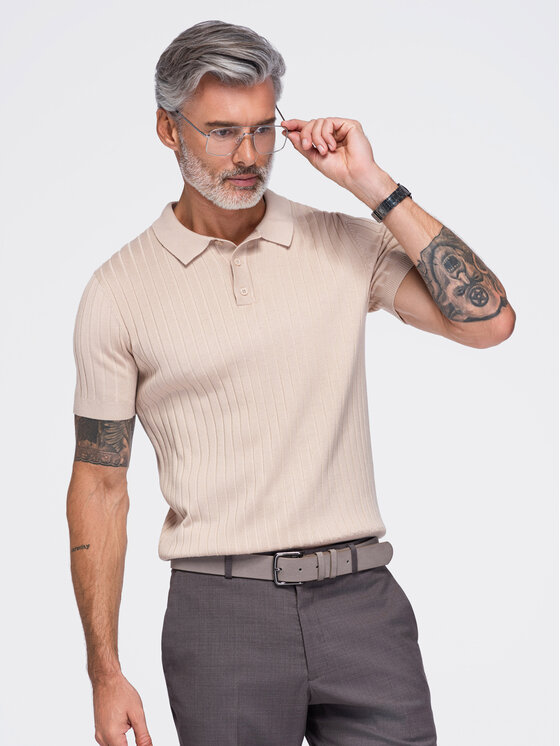 Ombre Ombre Polo OM-POSS-0180 Beżowy Slim Fit
