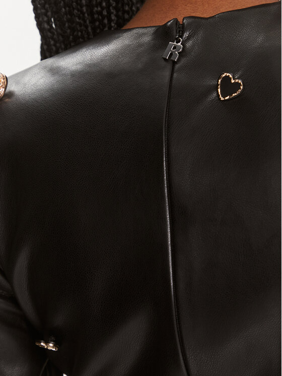 ROTATE ROTATE Φόρεμα από απομίμηση δέρματος Embellished 111533 Μαύρο Slim Fit
