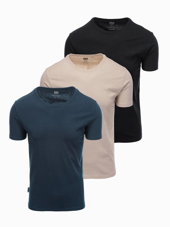 Ombre Ombre Komplet 3 t-shirtów OM-TSBS-0232 Granatowy Regular Fit