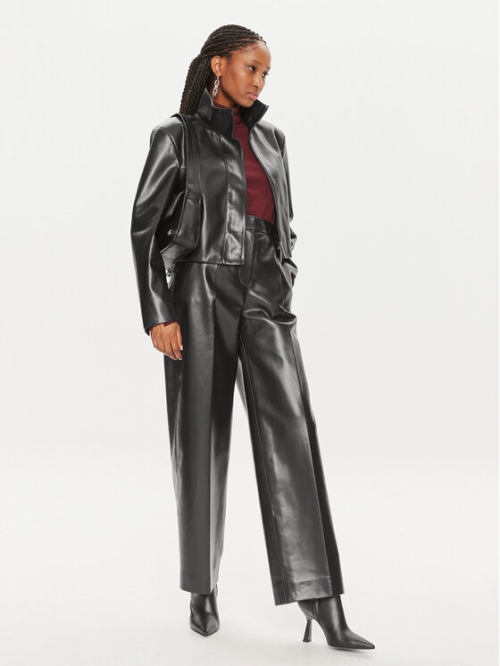 Calvin Klein Calvin Klein Ādas bikses K20K207083 Melns Straight Leg
