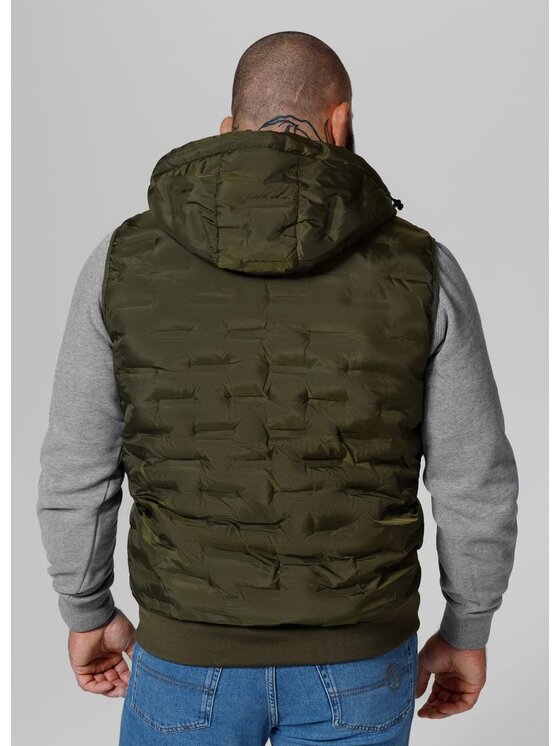 PITBULL PITBULL Bezrękawnik Bezrękawnik męski z kapturem Carver XL Zielony Regular Fit