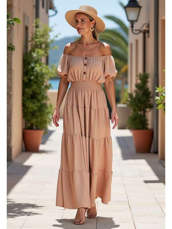 FIGL FIGL Letné šaty M1170 Béžová Flared Fit