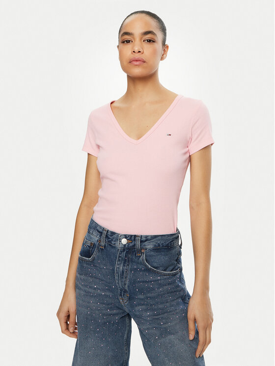Tommy Jeans Tommy Jeans Marškinėliai Essential DW0DW17385 Rožinė Slim Fit