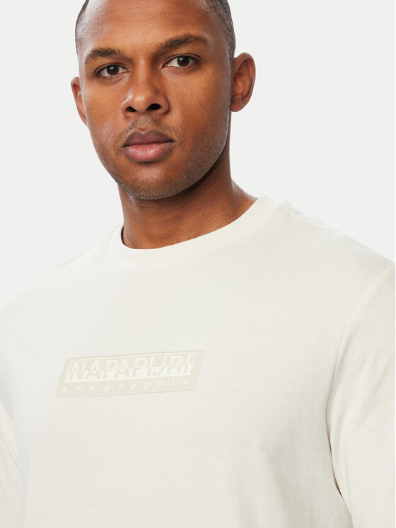 Napapijri Napapijri Тениска с дълъг ръкав S-Box Logo NP0A8BC5 Кремав Regular Fit