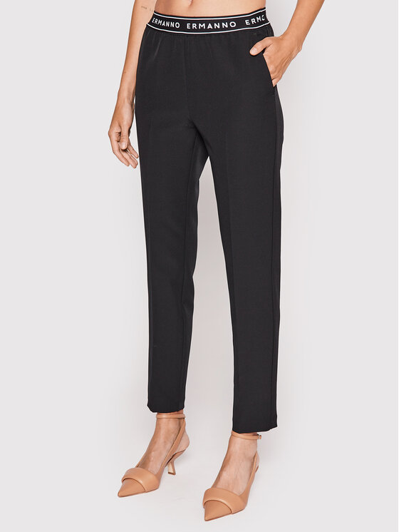 Ermanno Firenze Pantaloni din material P024E26 Negru Regular Fit din imagine noua