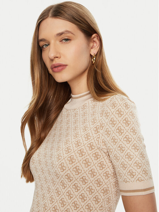 Guess Guess Trikotažinė suknelė W3YK39 Z37K0 Smėlio Regular Fit