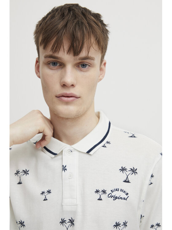 Blend Blend Тениска с яка и копчета 20715468 Бял Regular Fit