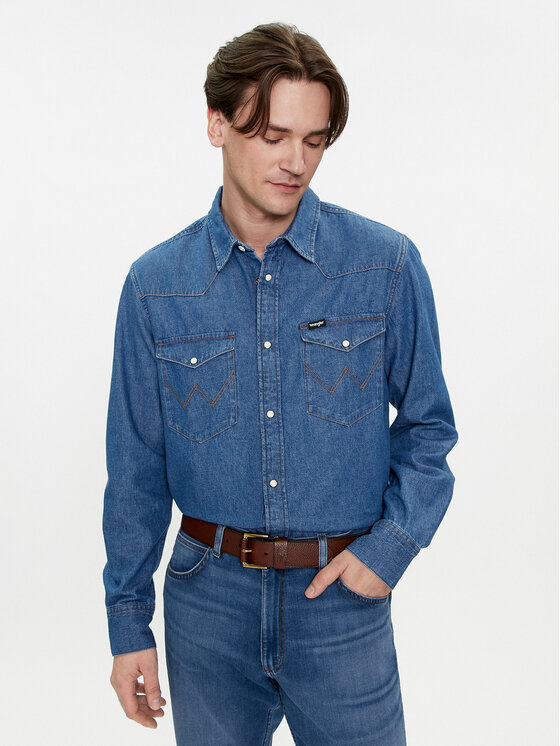 wrangler chemise en jean western 112350488 bleu regular fit
