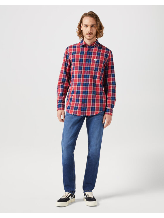 Wrangler Wrangler Koszula LS ONE POCKET SHIRT Czerwony Regular Fit