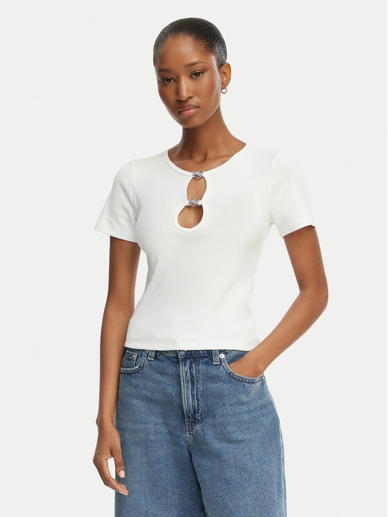 HUGO Tricou Diheart 50562071 Alb Slim Fit