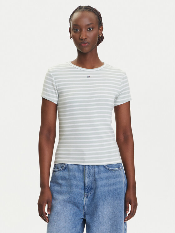 Tommy Jeans Tričko Essential DW0DW17383 Zelená Slim Fit