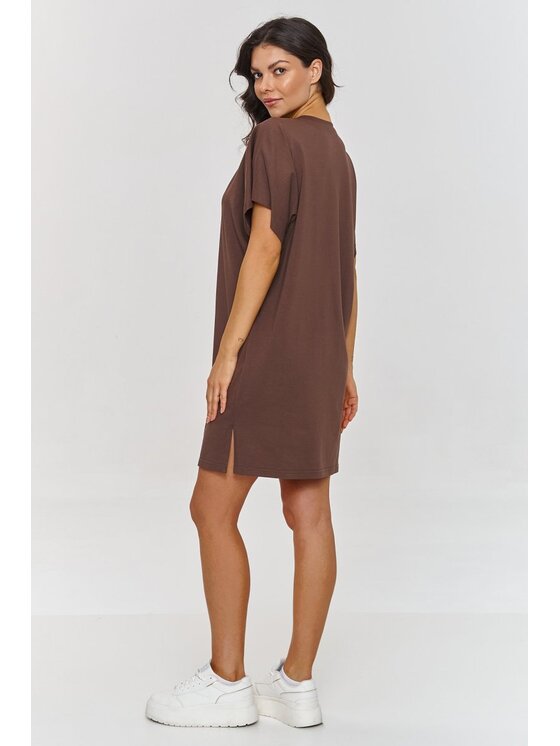 Makadamia Makadamia Sukienka codzienna M875 Brązowy Baggy Fit