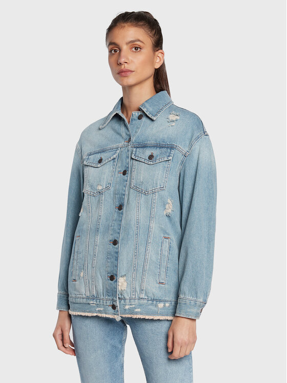 Sisley Sisley Jeansová bunda 27WDLN00P Modrá Relaxed Fit
