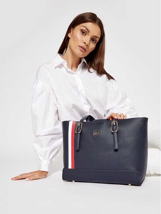 Tommy Hilfiger Torebka Honey Med Tote Corp AW0AW09920 Granatowy