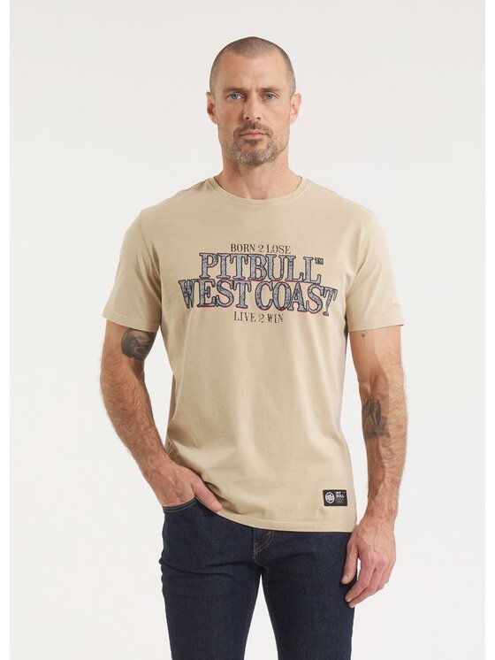PITBULL PITBULL T-Shirt Koszulka męska Denim Washed ACE OF SPADES II XS Beżowy Regular Fit