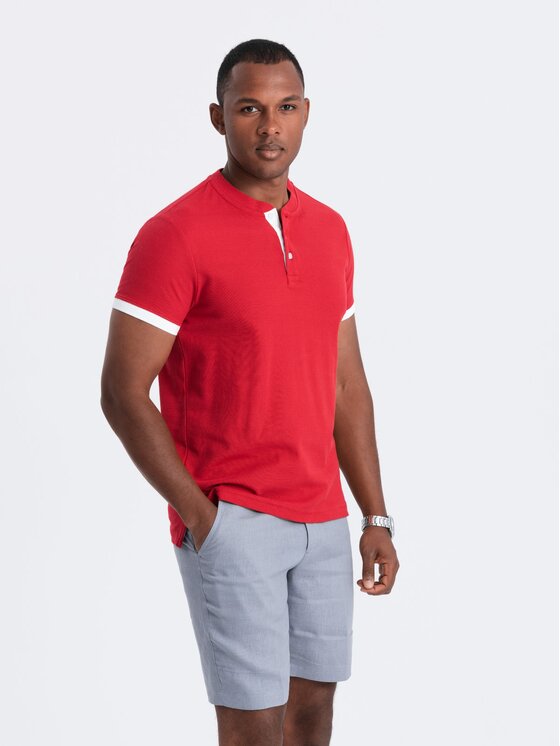 Ombre Ombre T-Shirt OM-TSCT-0156 Czerwony Regular Fit
