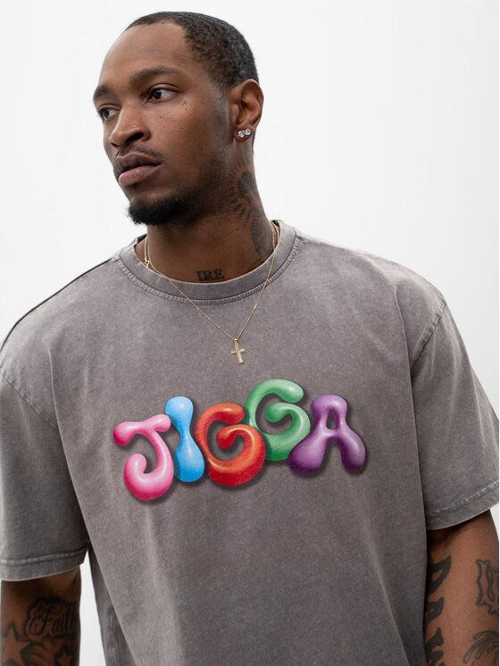 Jigga Wear Jigga Wear T-Shirt Koszulka Z Krótkim Rękawem Oversize Męska Acid Szara Jigga Wear Colorfull M Szary Oversize