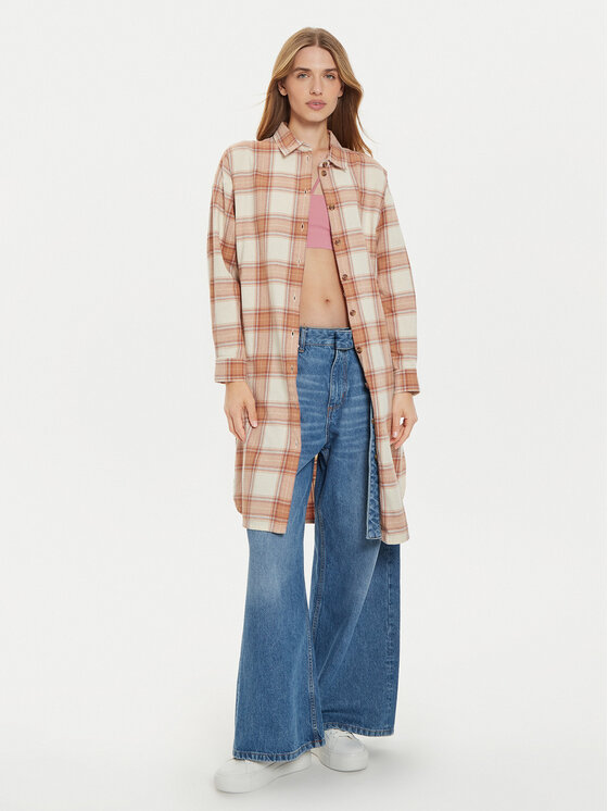 Roxy Roxy Φόρεμα πουκάμισο Aqua Waves ERJWT03637 Μπεζ Loose Fit
