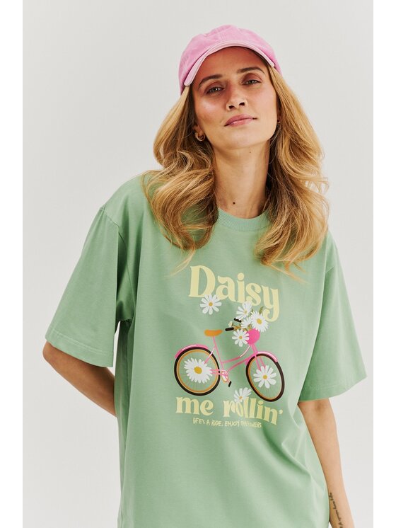 NAOKO NAOKO T-Shirt Daisy Me Rollin' Zelená Regular Fit