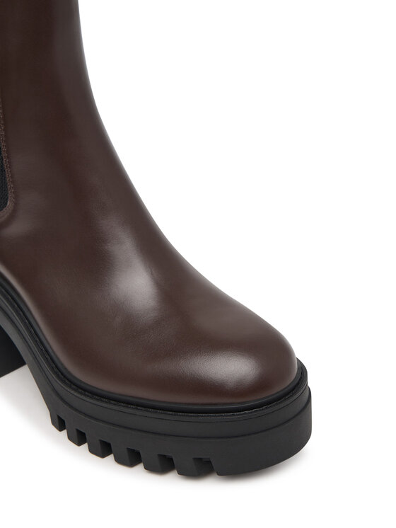 Calvin Klein Calvin Klein Botki Chunky Heeled Chelsea Lth YW0YW01547 Brązowy ciemny