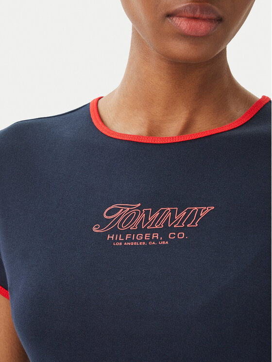 Tommy Hilfiger Tommy Hilfiger Póló Logo Graphic Ringer WW0WW49245 Sötétkék Slim Fit