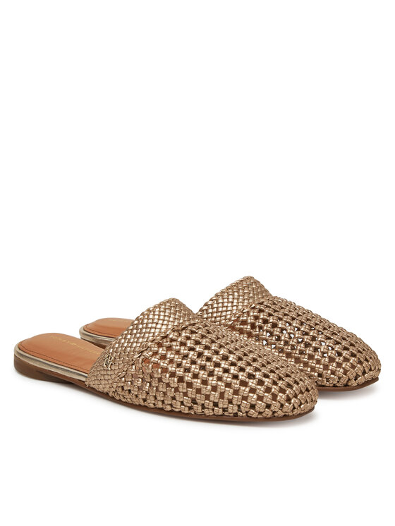 Tommy Hilfiger Tommy Hilfiger Παντόφλες Crochet Metallic Leather Mule FW0FW08606 Χρυσό