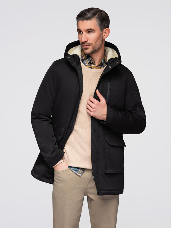 Ombre Ombre Parka OM-JAPJ-0316 Czarny Regular Fit